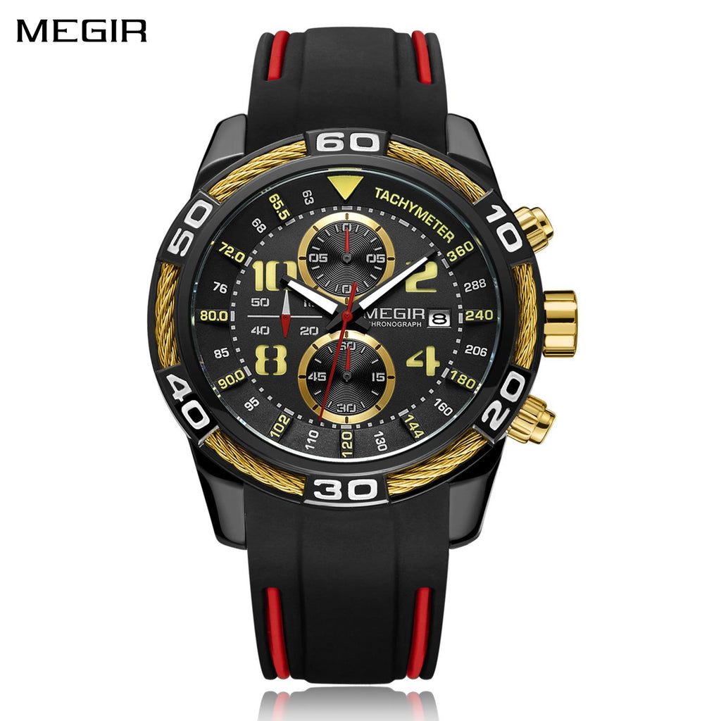 MEGIR Fashion Sports Watches for Men Luxury Quartz Casual Wristwatch Silicone Strap Man Chronograph Clock Relogio Masculino 2045