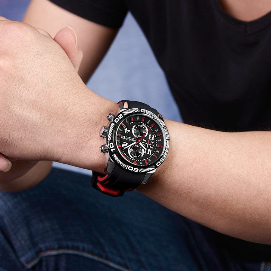 MEGIR Fashion Sports Watches for Men Luxury Quartz Casual Wristwatch Silicone Strap Man Chronograph Clock Relogio Masculino 2045
