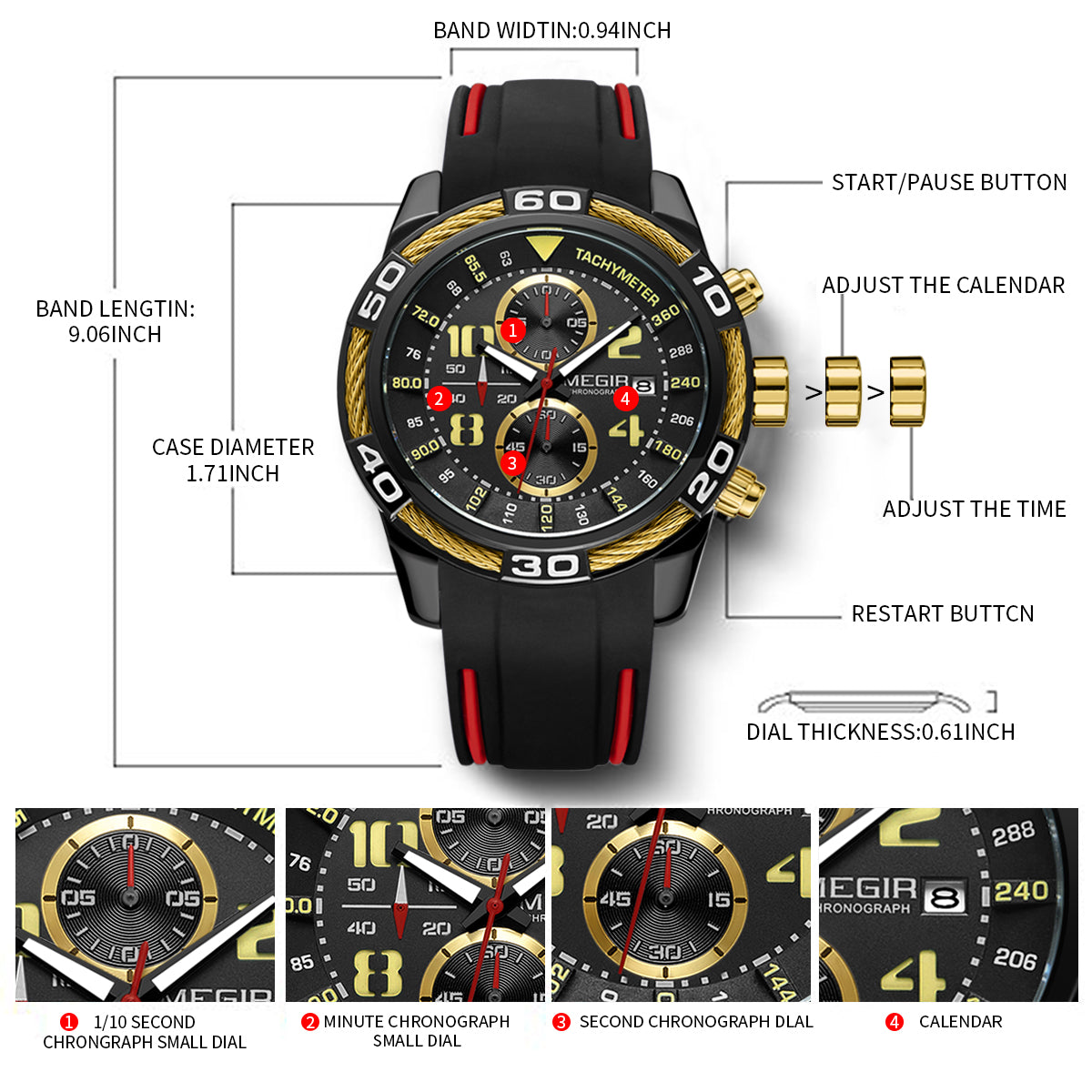 MEGIR Fashion Sports Watches for Men Luxury Quartz Casual Wristwatch Silicone Strap Man Chronograph Clock Relogio Masculino 2045