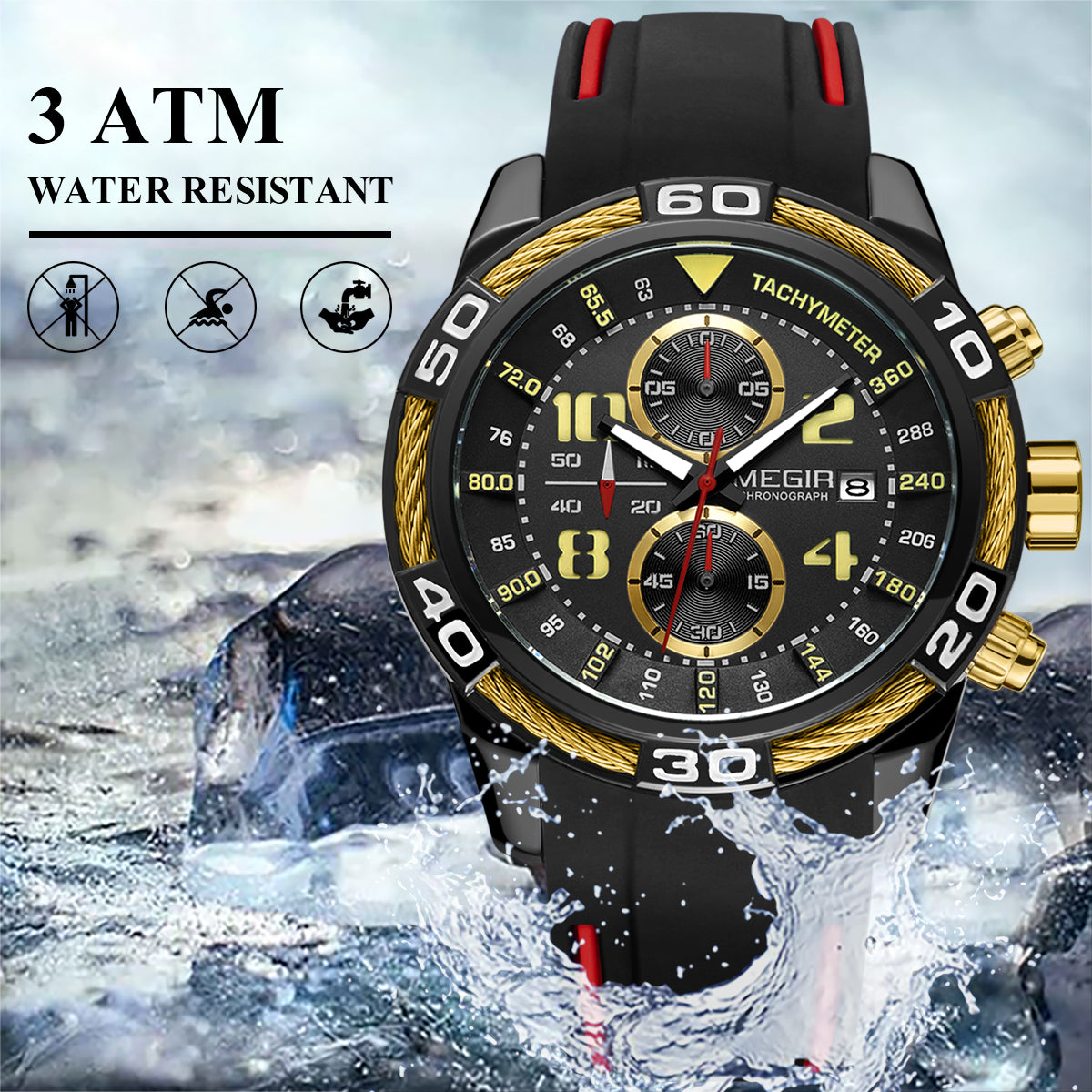 MEGIR Fashion Sports Watches for Men Luxury Quartz Casual Wristwatch Silicone Strap Man Chronograph Clock Relogio Masculino 2045