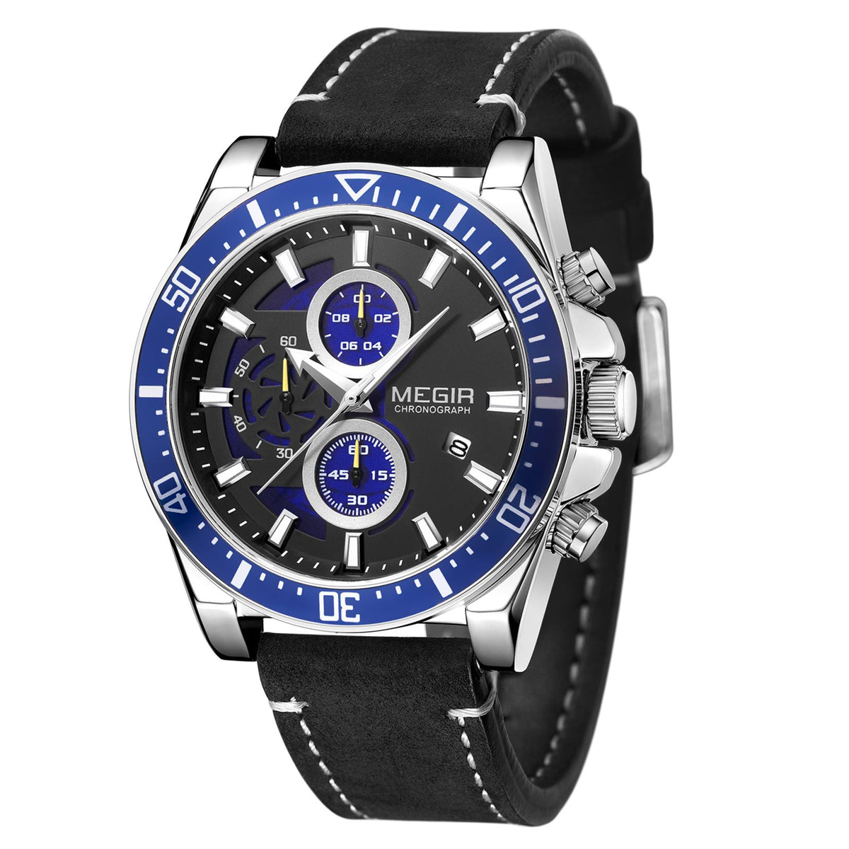 MEGIR Fashion Watches for Men Leather Strap Sport Military Wristwatch Man Quartz Watch Waterproof Chronograph with Calendar 2132