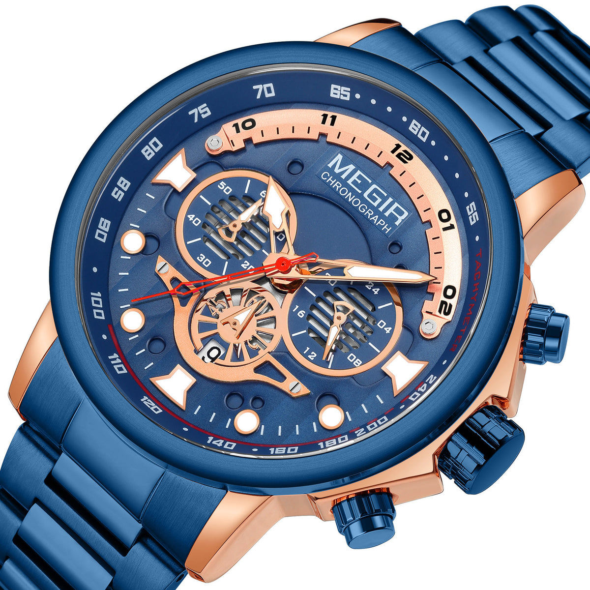 MEGIR Luxury Men Watches Stainless Steel Quartz Wristwatches Fashion Men Business Watch Clock Male Chronograph Relogio Masculino 2223