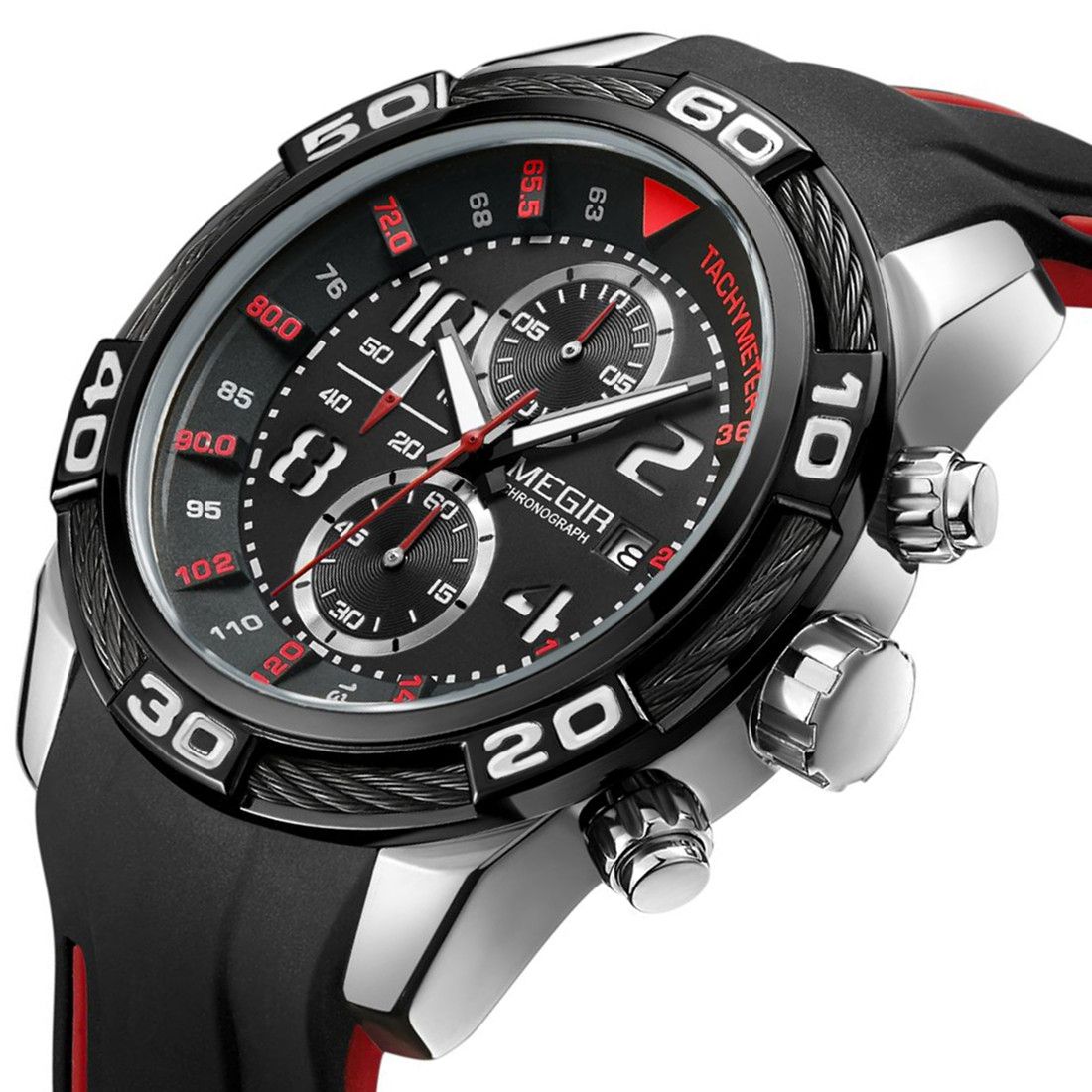 MEGIR Fashion Sports Watches for Men Luxury Quartz Casual Wristwatch Silicone Strap Man Chronograph Clock Relogio Masculino 2045