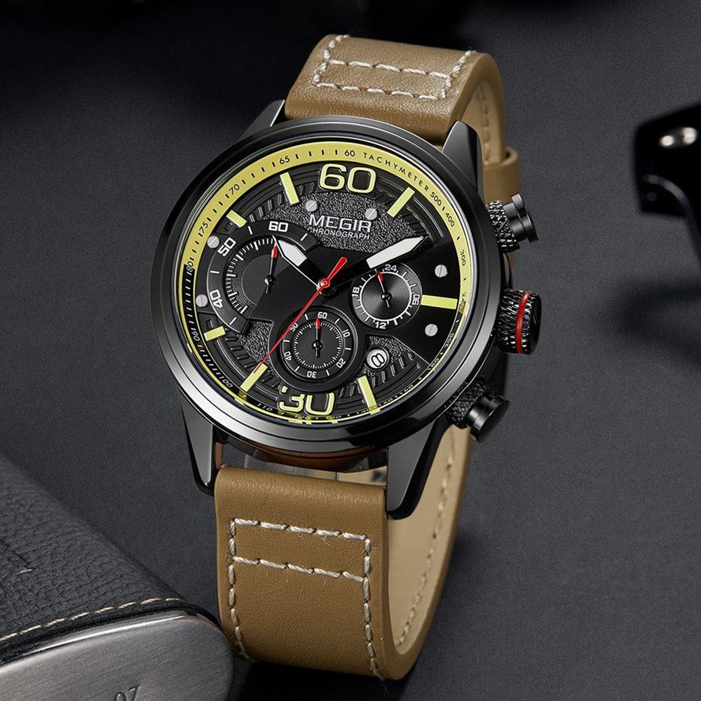 MEGIR Men Watches Fashion Brand Sport Quartz Chronograph Clock Waterproof Man Business Wristwatch 24-hour Relogio Masculino 2110