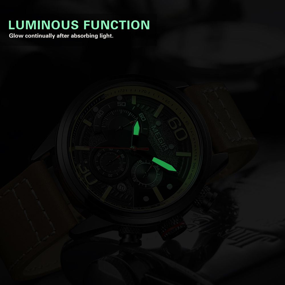 MEGIR Men Watches Fashion Brand Sport Quartz Chronograph Clock Waterproof Man Business Wristwatch 24-hour Relogio Masculino 2110