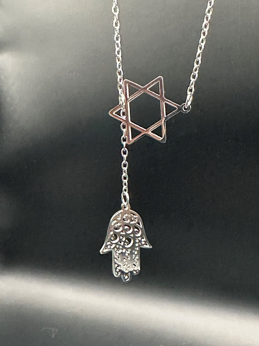 Star of David and Hamsa Drop Necklace