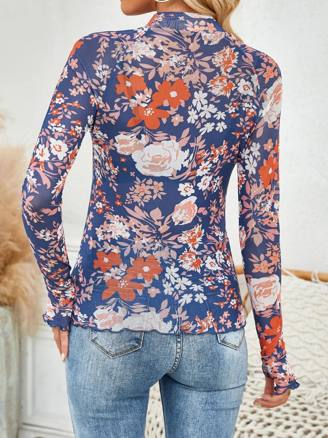 Floral Mock Neck Long Sleeve Top