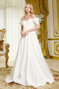 Cross over pleated embellished bodice pleated shoulder straps w beads satin wedding gown GLGL3655